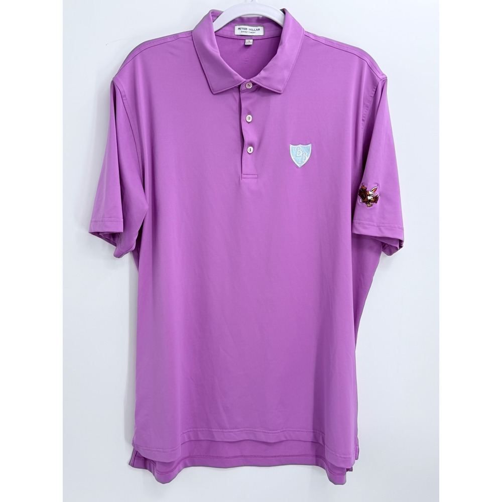 Peter Millar Polo Shirt Men Large Purple Summer Comfort Performance Golf Logos